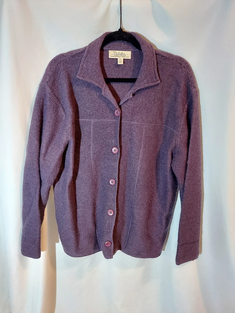 Cabela's Vintage Wool Blend Collared Button Up Cardigan Sweater Purple XL - Picture 1 of 10